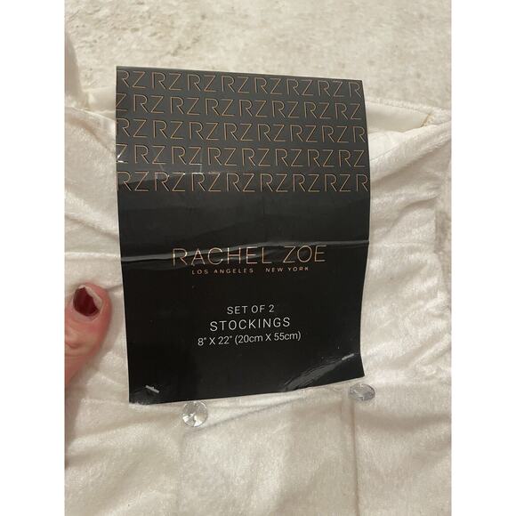 NWT Set Of 2 Rachel Zoe 8” X‎ 22” Christmas Stockings White Red Rhinestone Glam - Picture 2 of 3